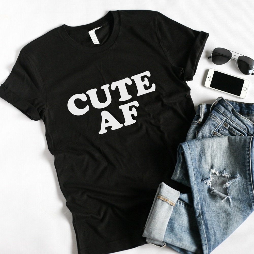 CUTE AF black tee - Picture 1 of 1